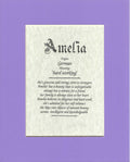 Name origin/meaning, lavender mat, 8 x 10 parchment paper