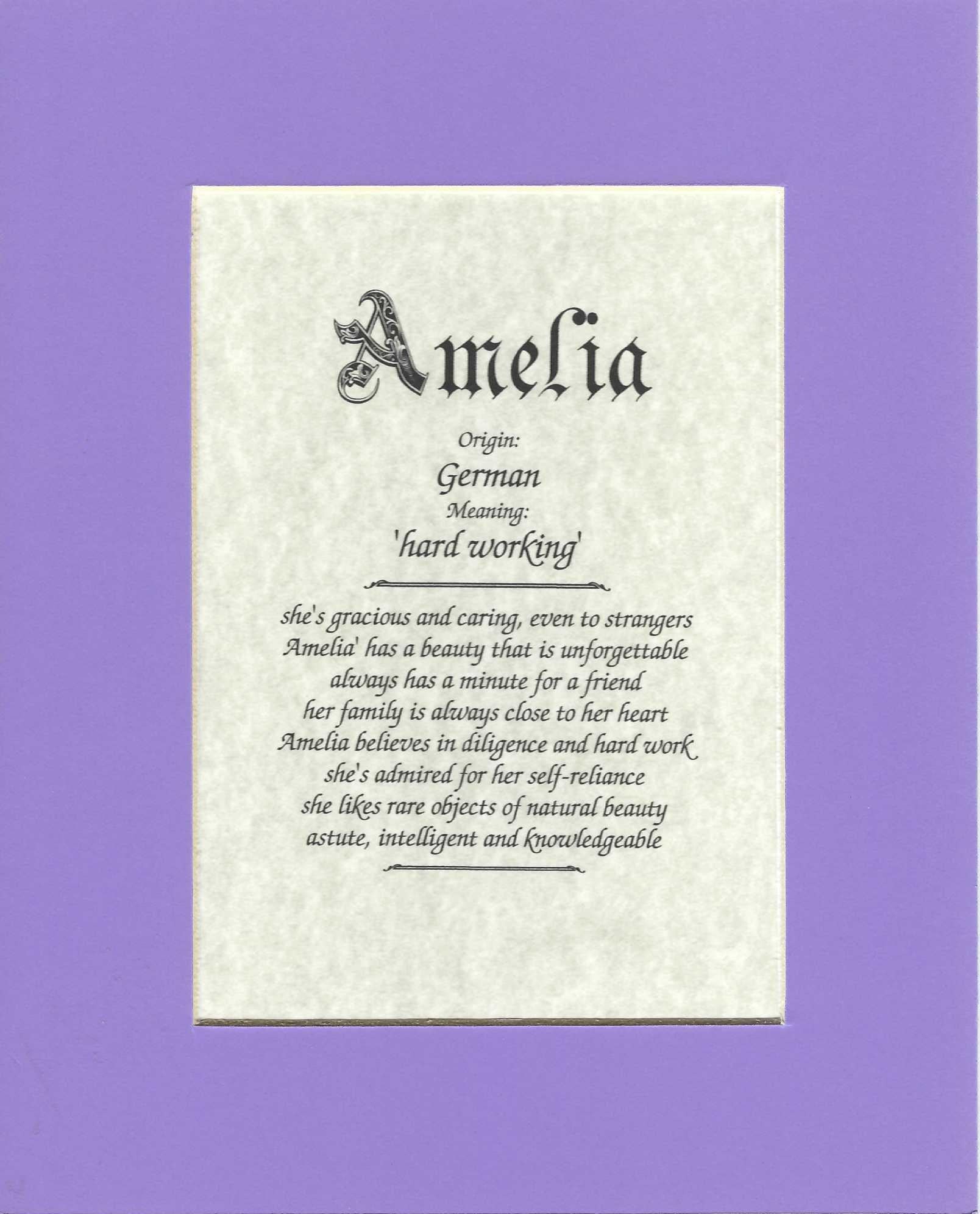 Name origin/meaning, lavender mat, 8 x 10 parchment paper