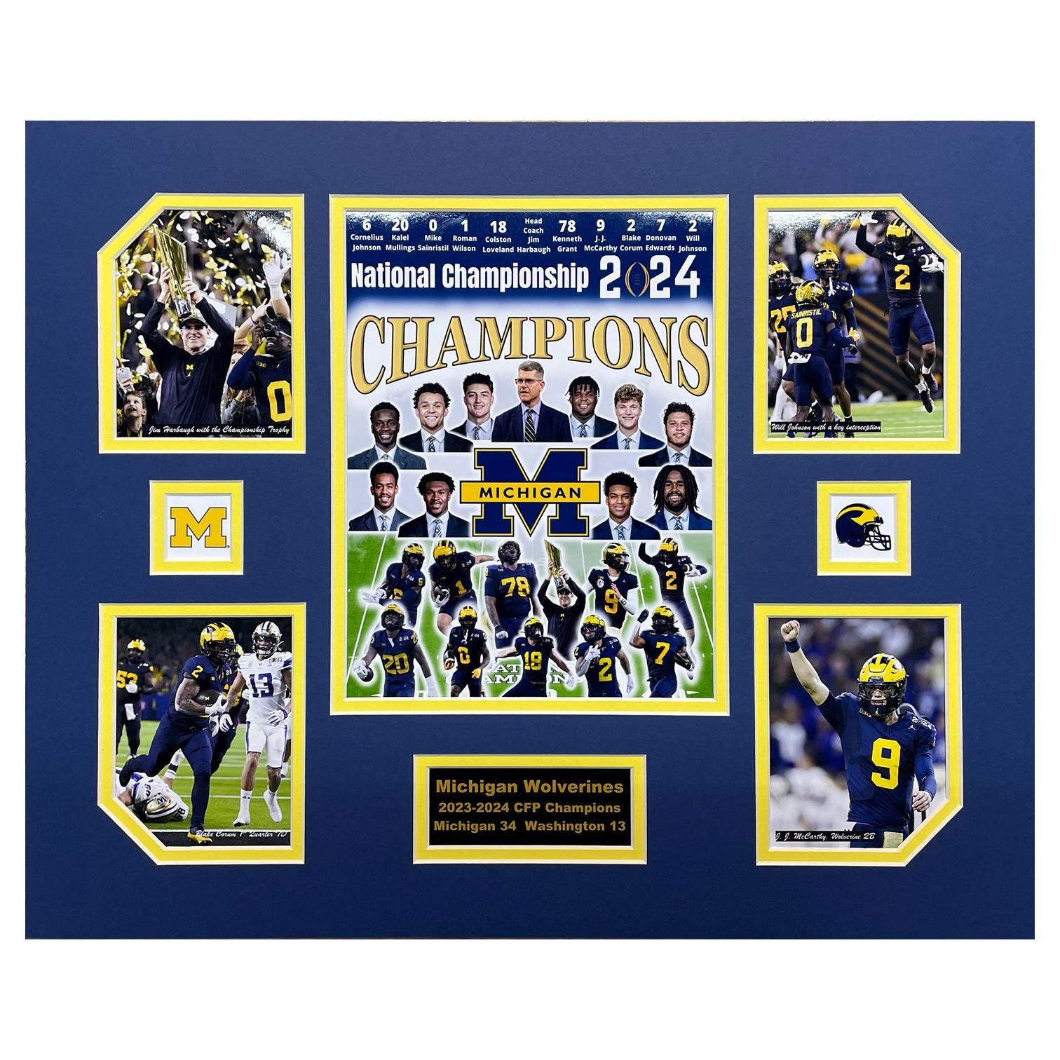 U Michigan Wolverines NCAA Football 2023-24 CFP National Champions 16 x 20 inch Collage
