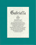 Name origin/meaning, teal mat, 8 x 10 parchment paper