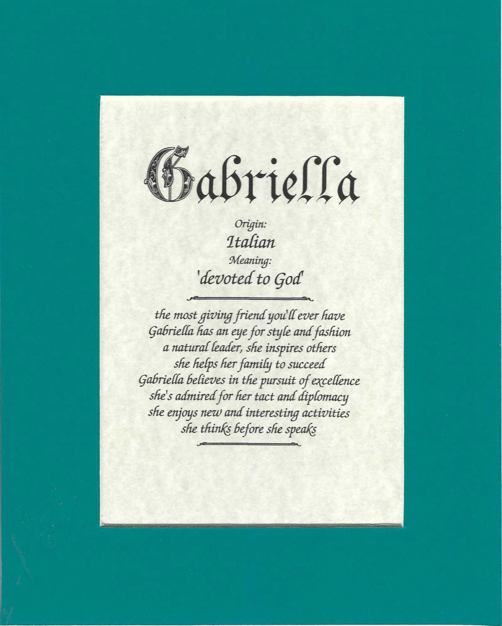 Name origin/meaning, teal mat, 8 x 10 parchment paper