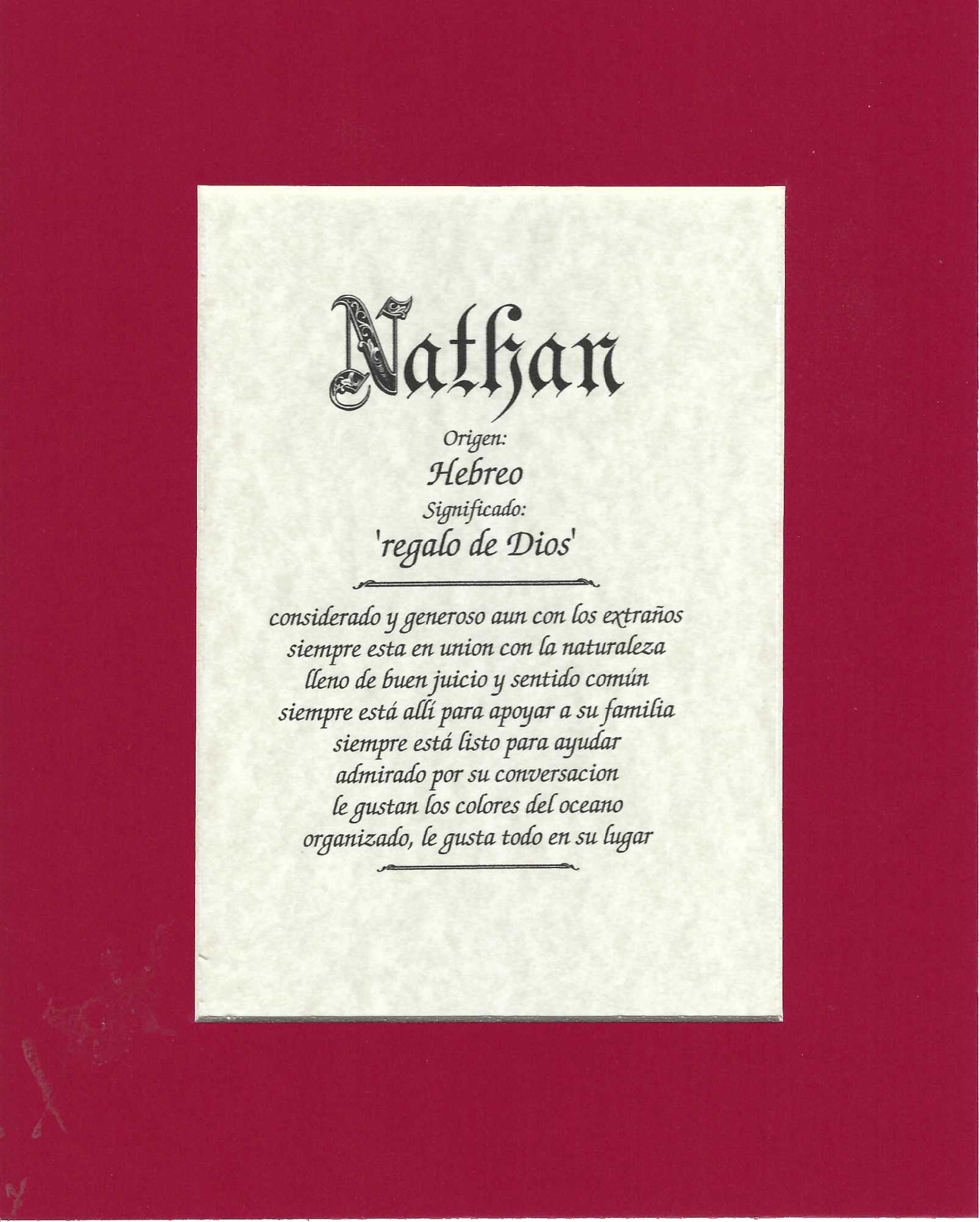 Name origin/meaning, deep red mat, 8 x 10 parchment paper