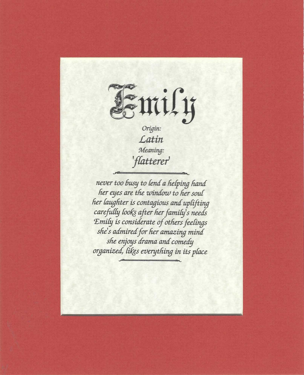 Name origin/meaning, orange mat, 8 x 10 parchment paper