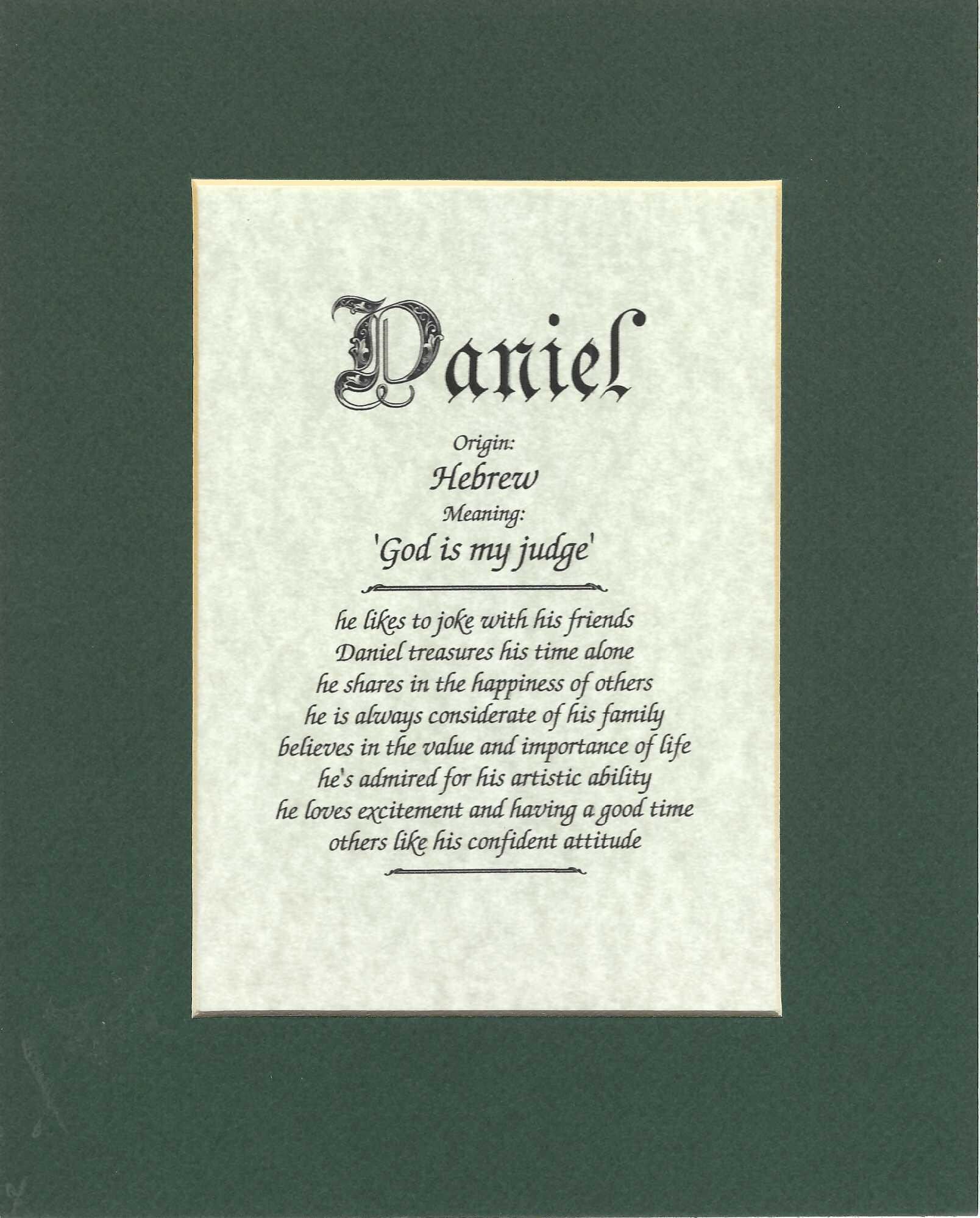 Name origin/meaning, green mat, 8 x 10 parchment paper
