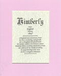 Name origin/meaning, pink mat, 8 x 10 parchment paper