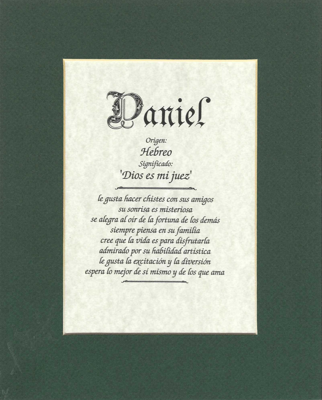 Name origin/meaning, green mat, 8 x 10 parchment paper