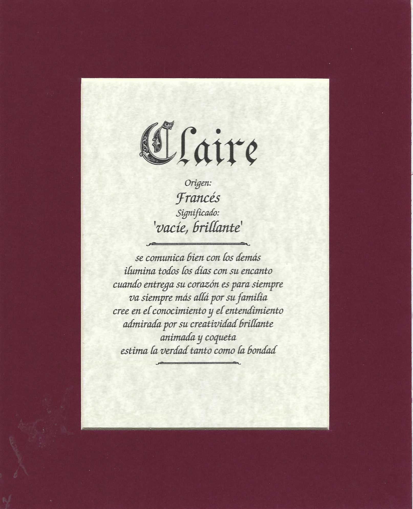 Name origin/meaning, maroon mat, 8 x 10 parchment paper