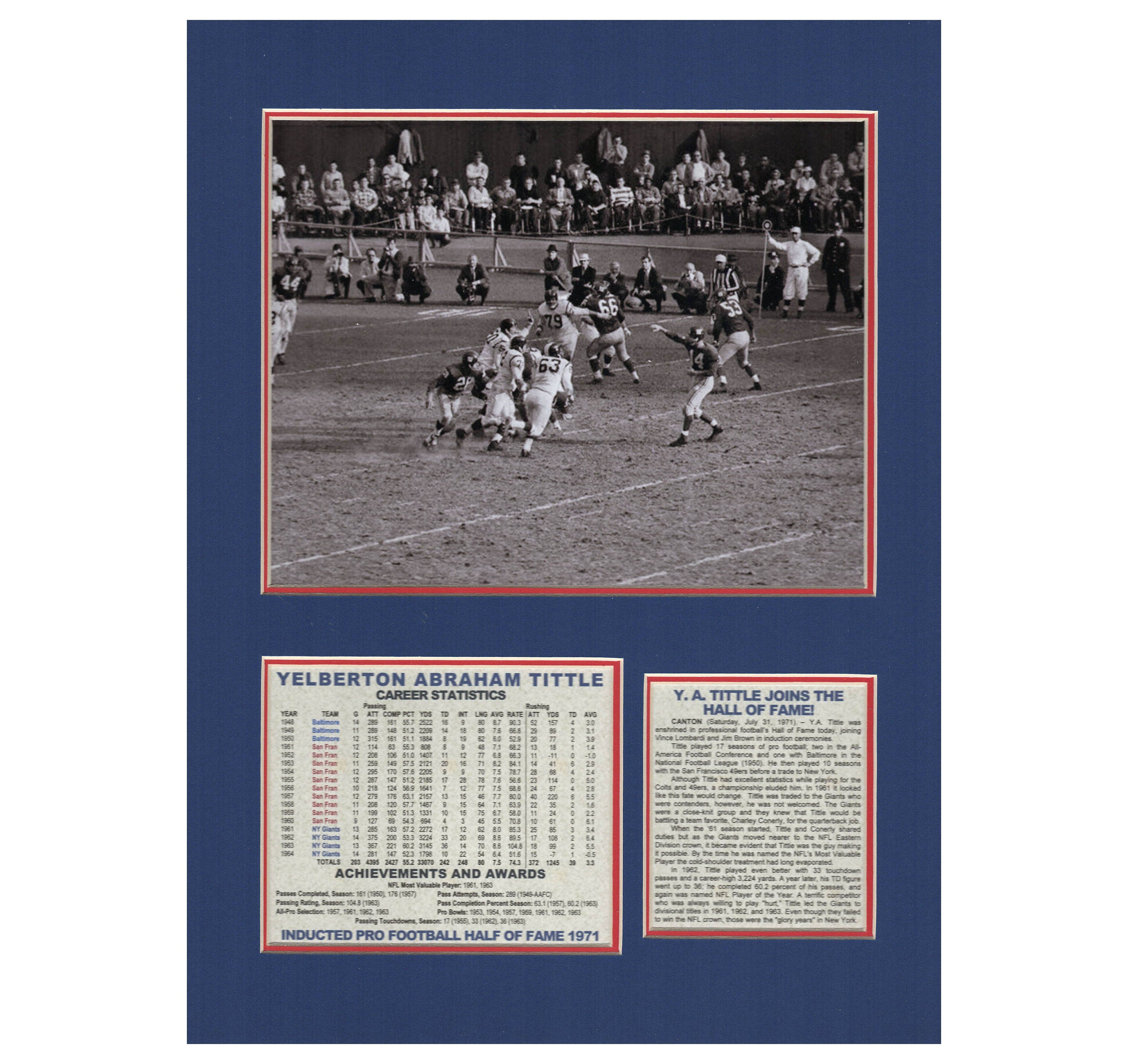 Y A Tittle New York Giants NFL Hall of Fame Tribute
