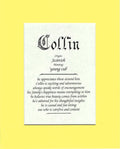 Name origin/meaning, yellow mat, 8 x 10 parchment paper