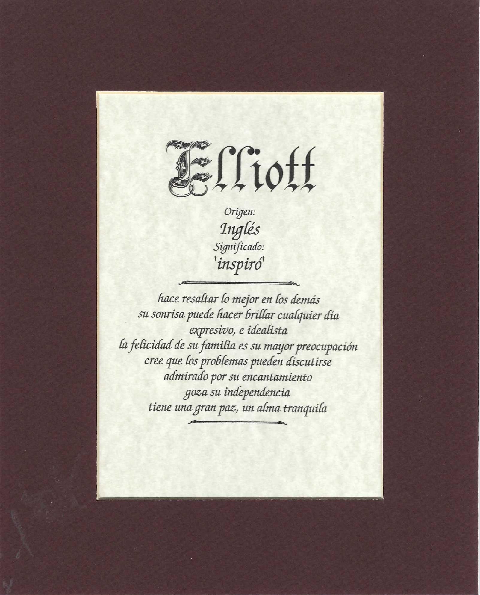 Name origin/meaning, brown mat, 8 x 10 parchment paper