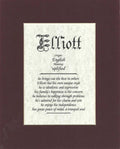 Name origin/meaning, brown mat, 8 x 10 parchment paper