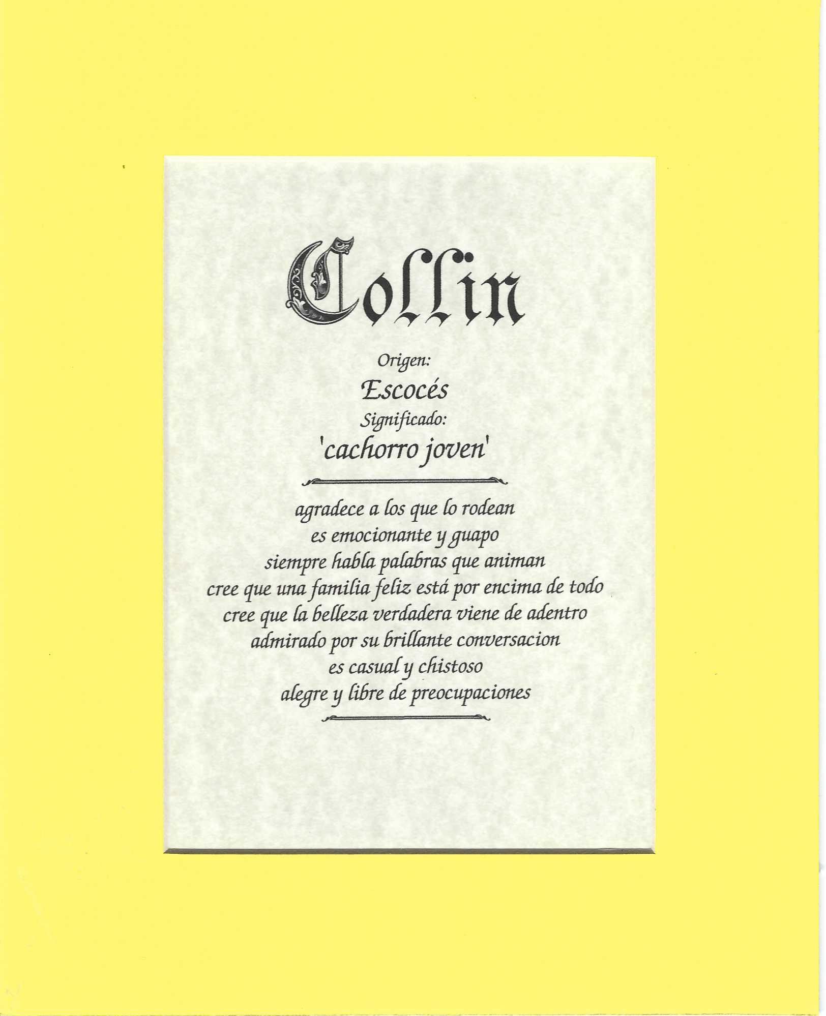 Name origin/meaning, yellow mat, 8 x 10 parchment paper