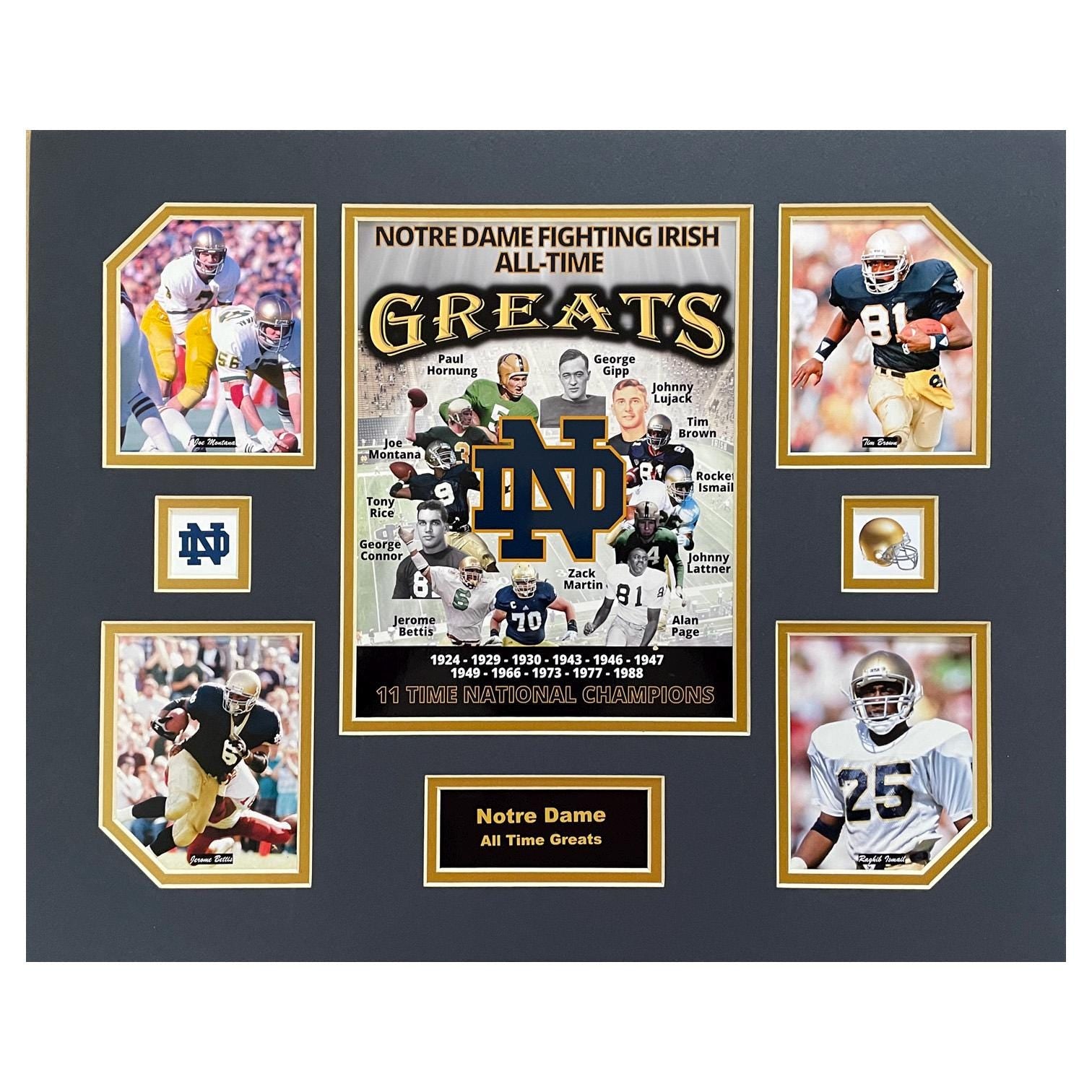 U Notre Dame Fighting Irish NCAA Football All-Time Greats 16 x 20 inch Collage