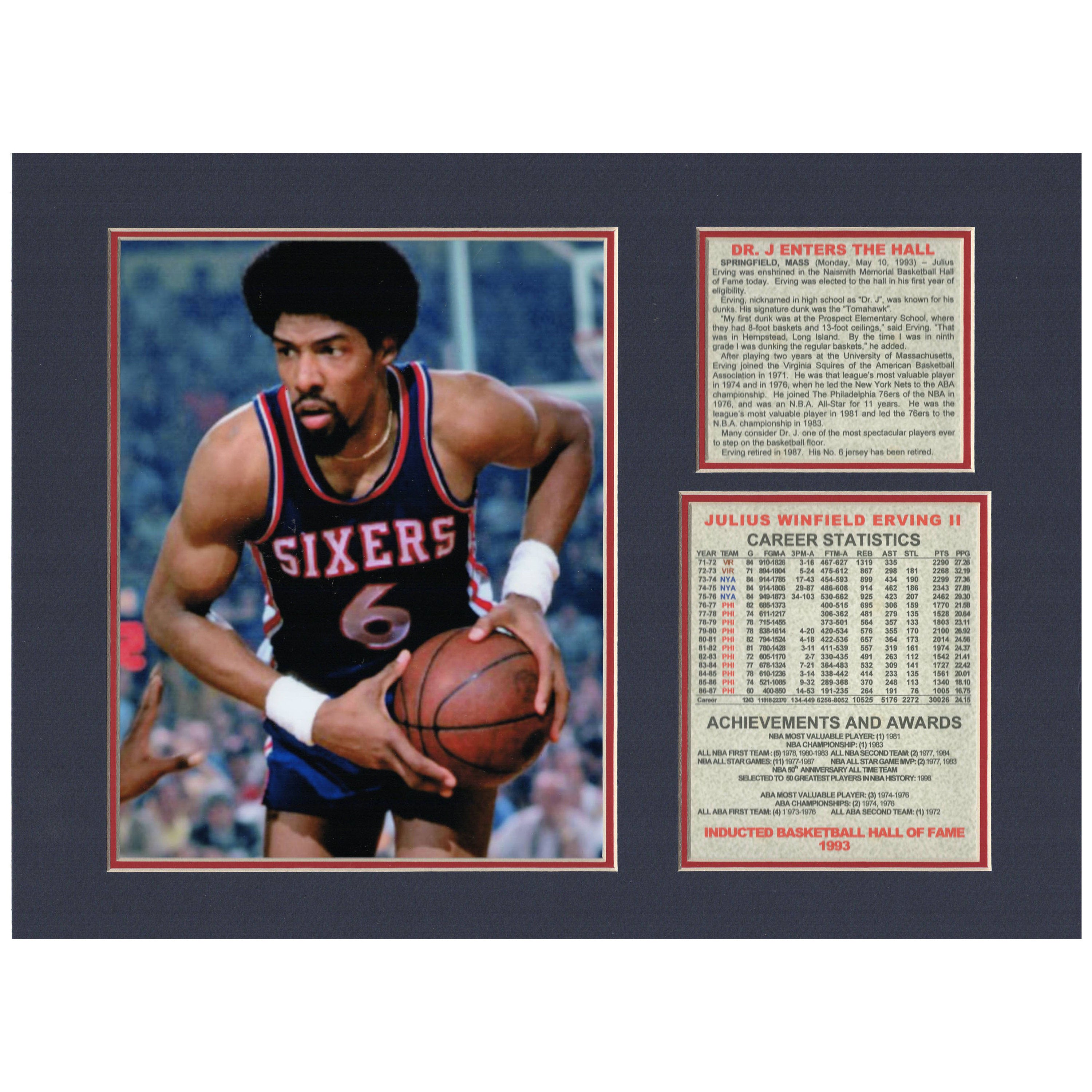 Julius Erving Dr J Philadelphia 76ers Basketball Hall of Fame Tribute