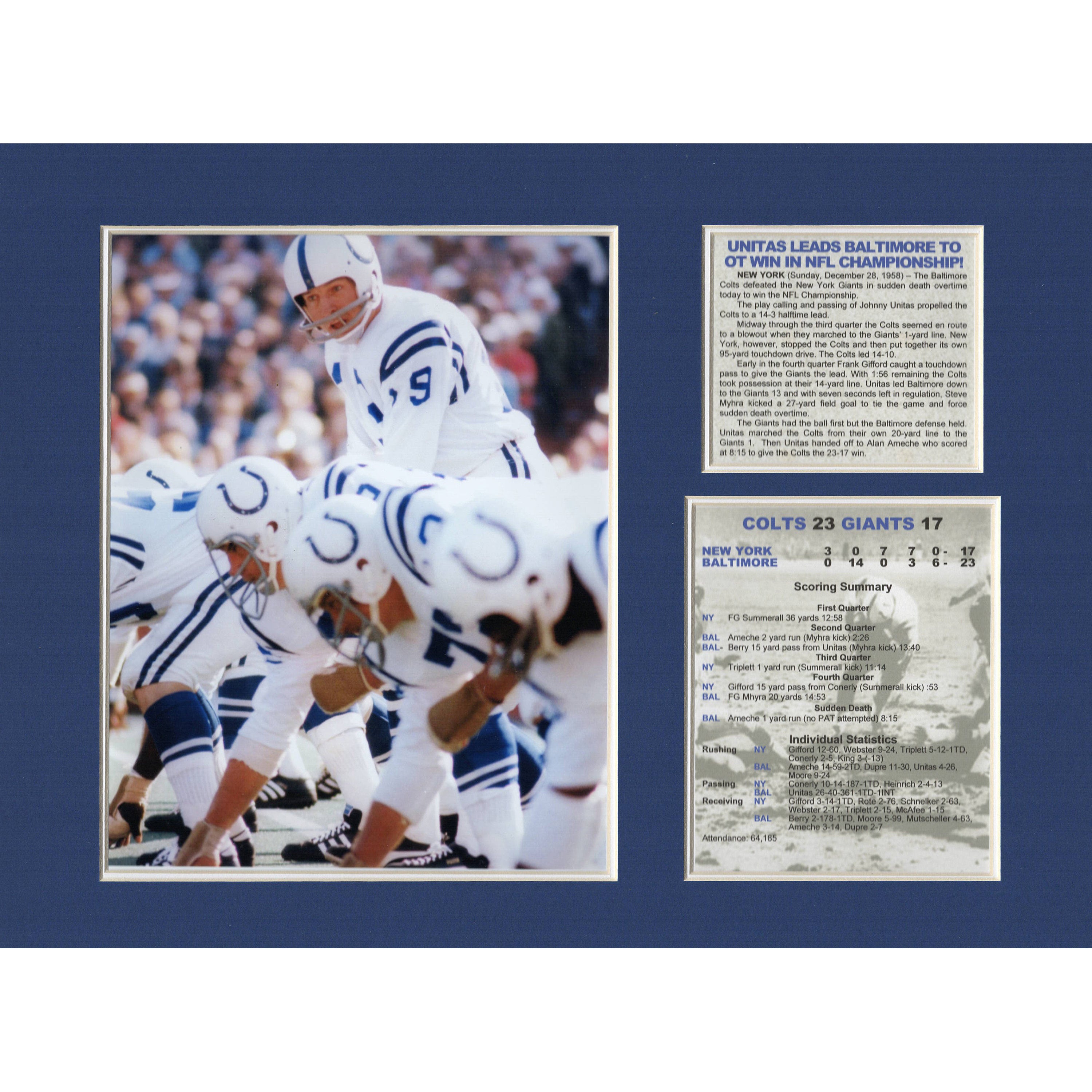 Johnny Unitas Baltimore Colts NFL Championship Tribute