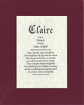 Name origin/meaning, maroon mat, 8 x 10 parchment paper