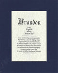 Name origin/meaning, navy blue mat, 8 x 10 parchment paper