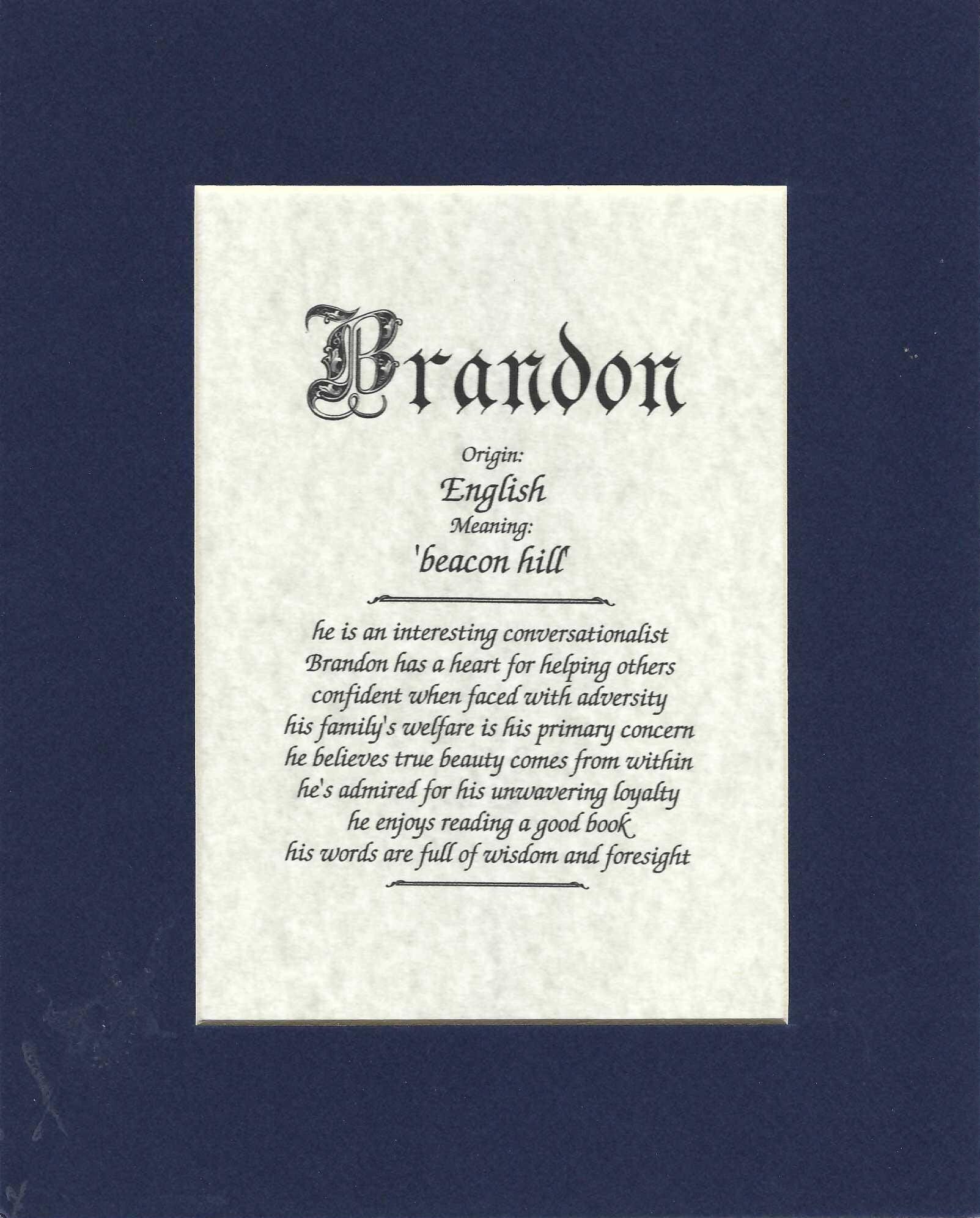 Name origin/meaning, navy blue mat, 8 x 10 parchment paper