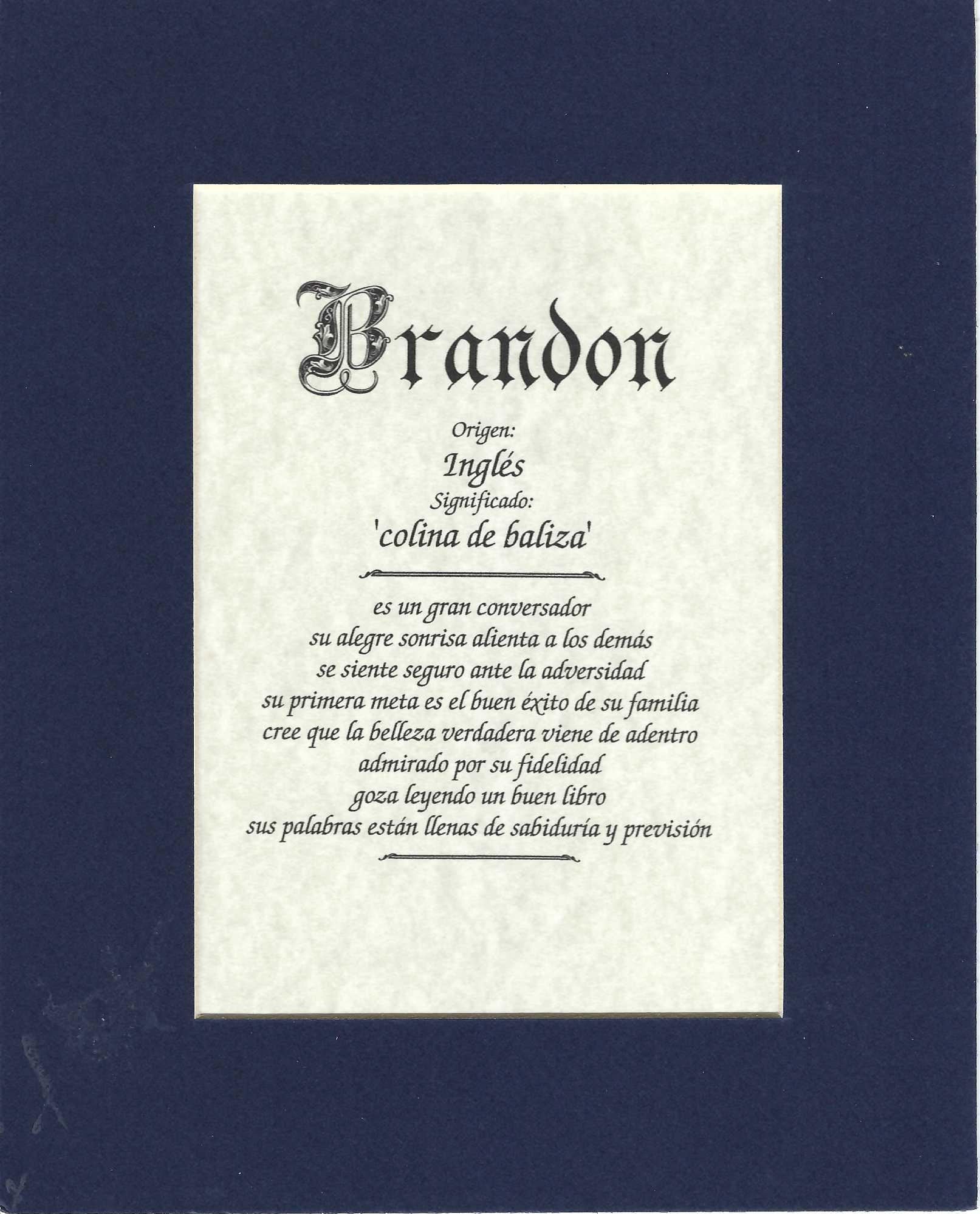 Name origin/meaning, navy blue mat, 8 x 10 parchment paper