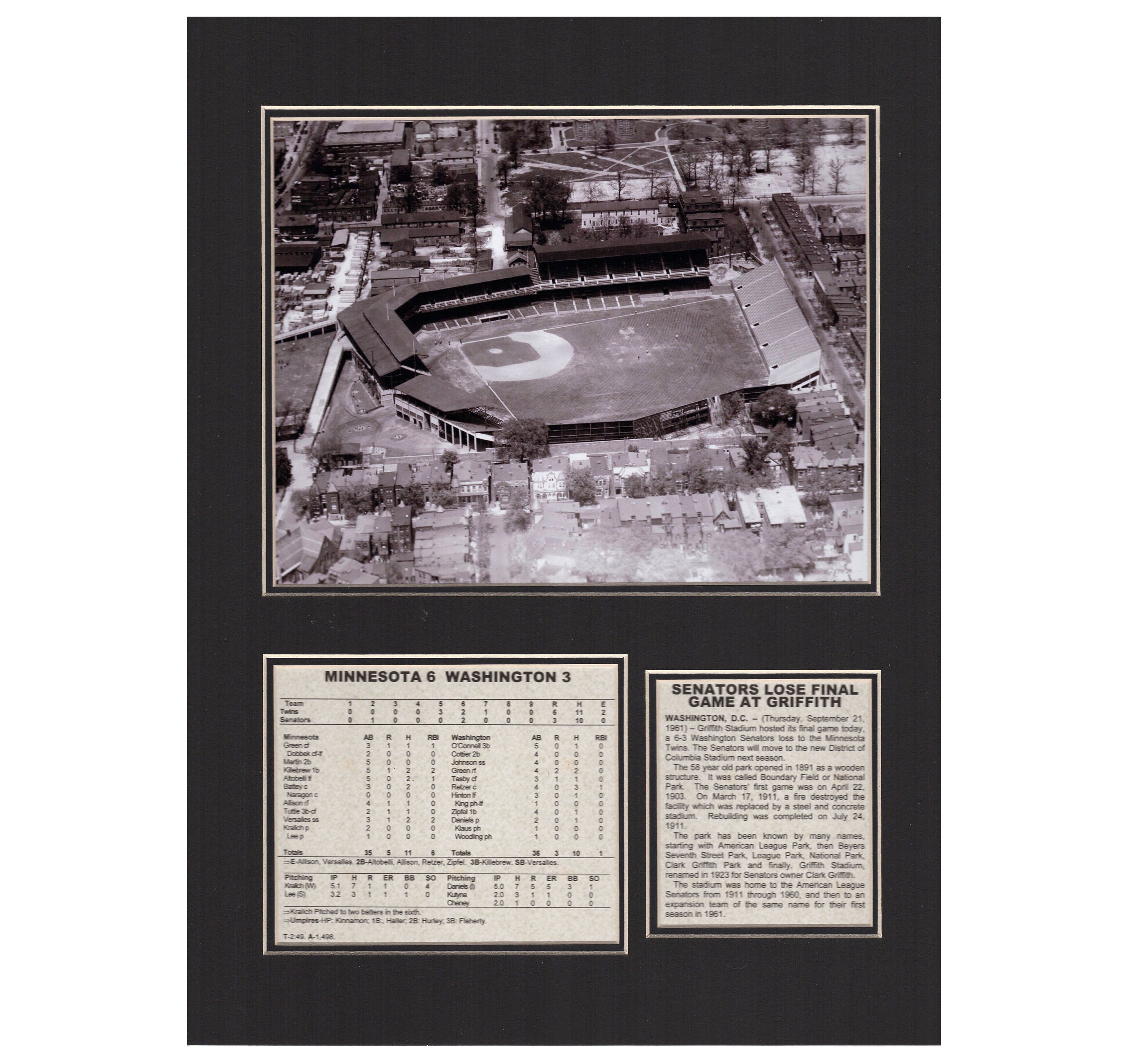 Griffith Stadium last game Washington Senators Tribute