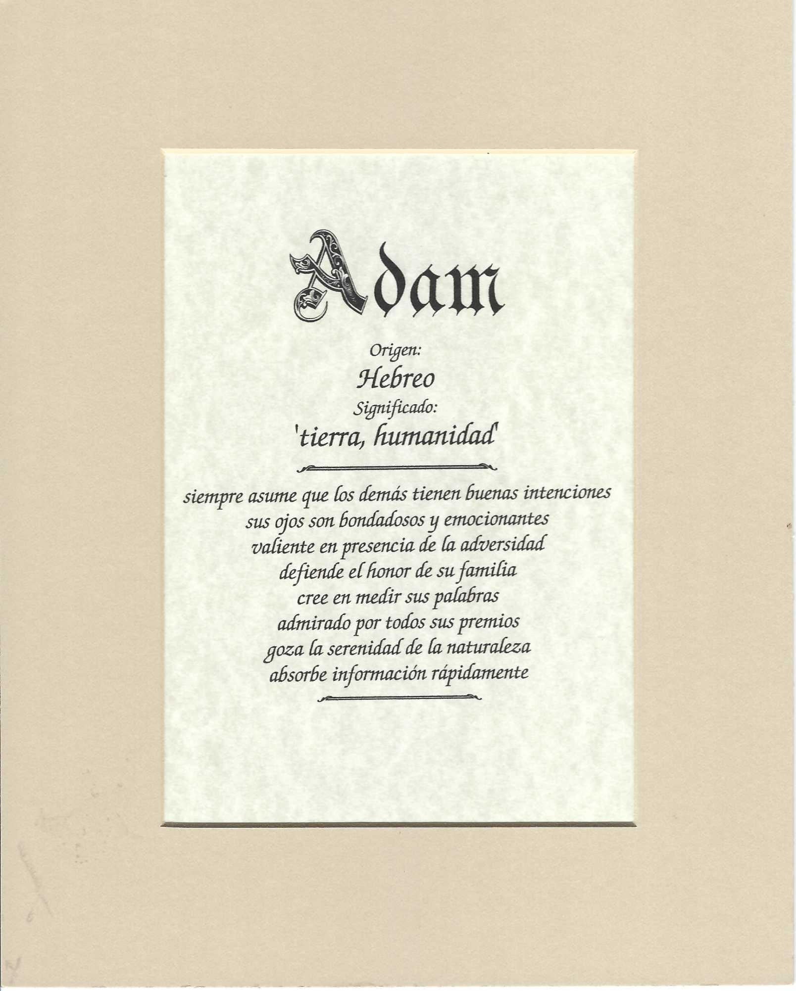 Name origin/meaning, tan mat, 8 x 10 parchment paper