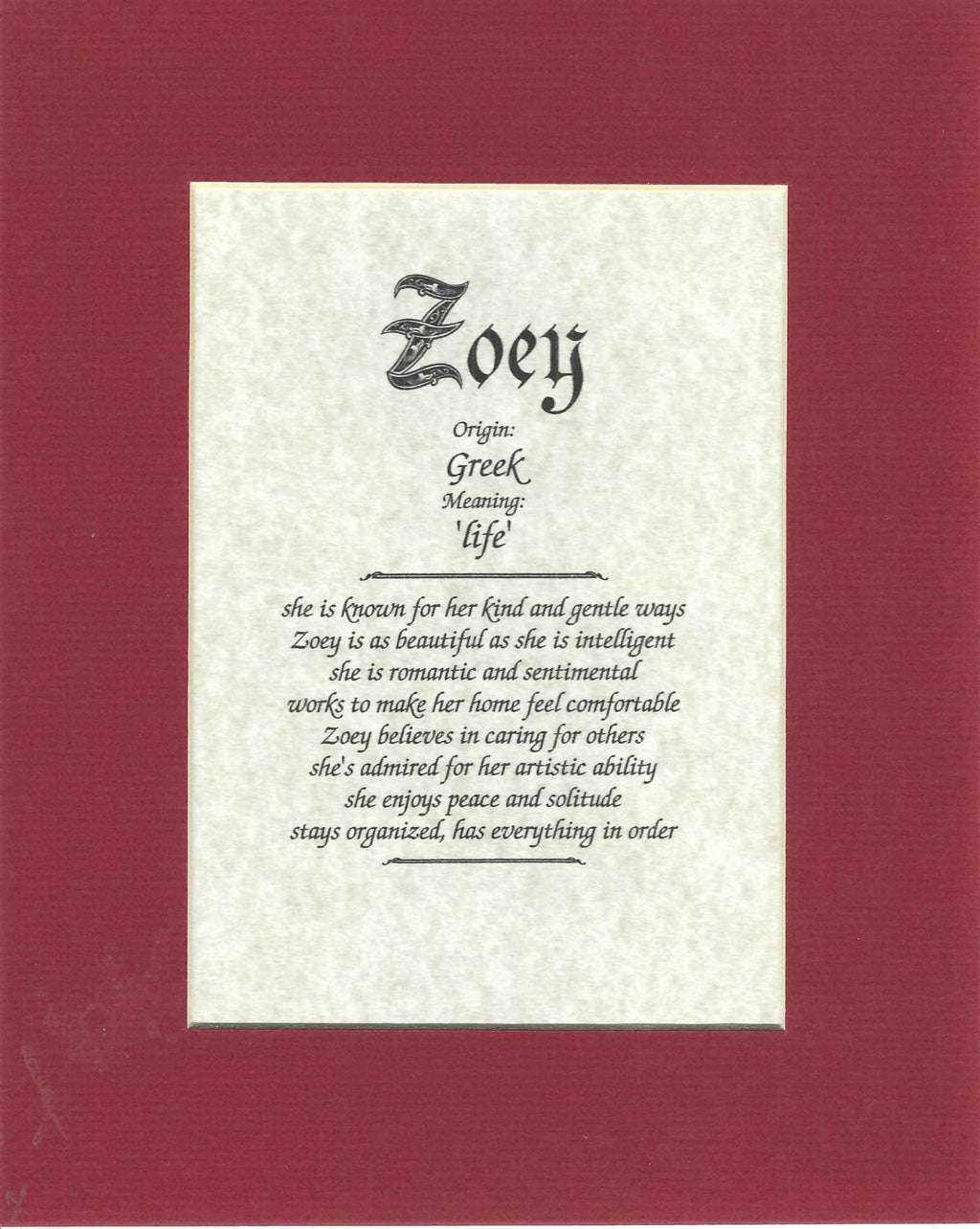 Name origin/meaning, brick mat, 8 x 10 parchment paper