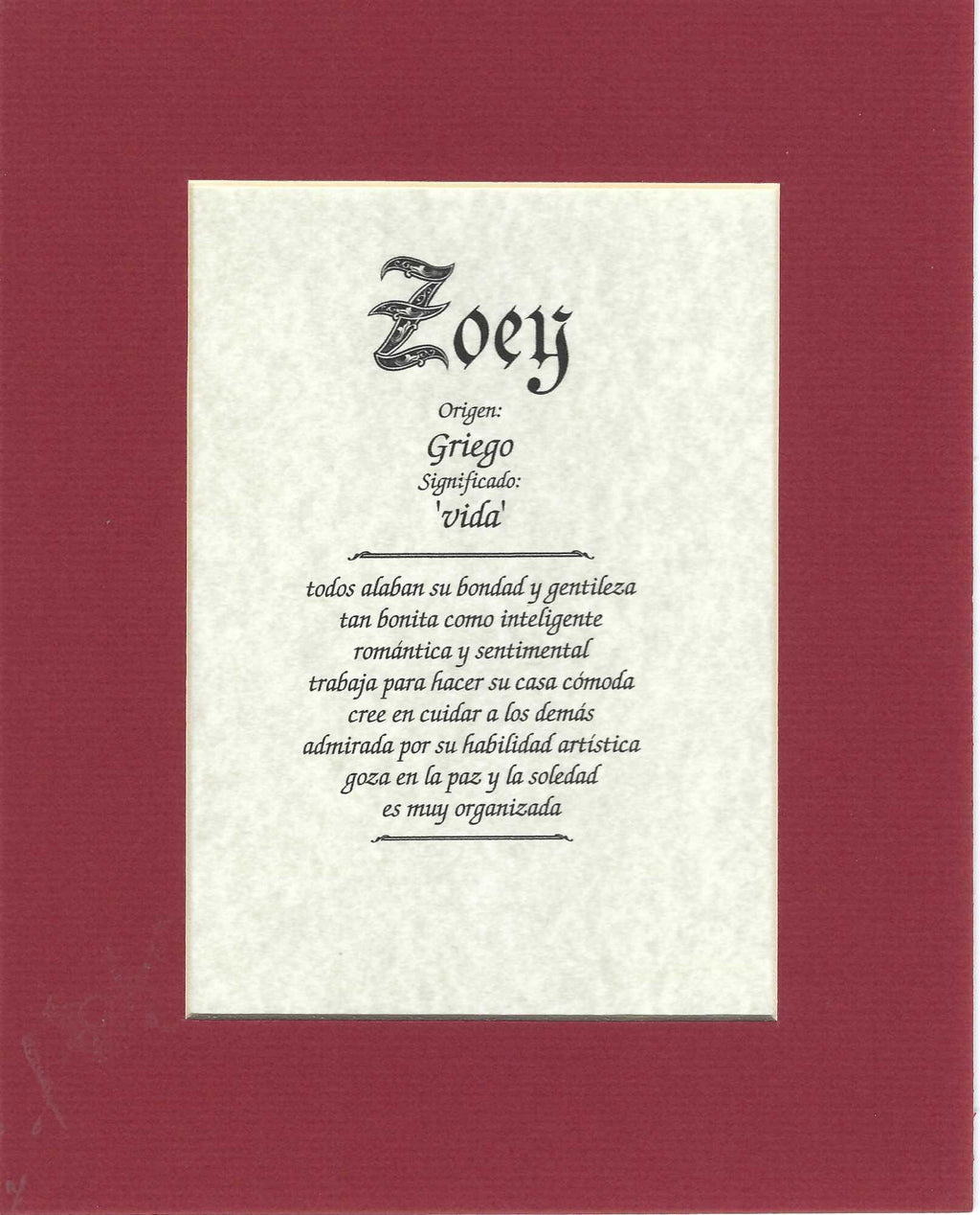 Name origin/meaning, brick mat, 8 x 10 parchment paper