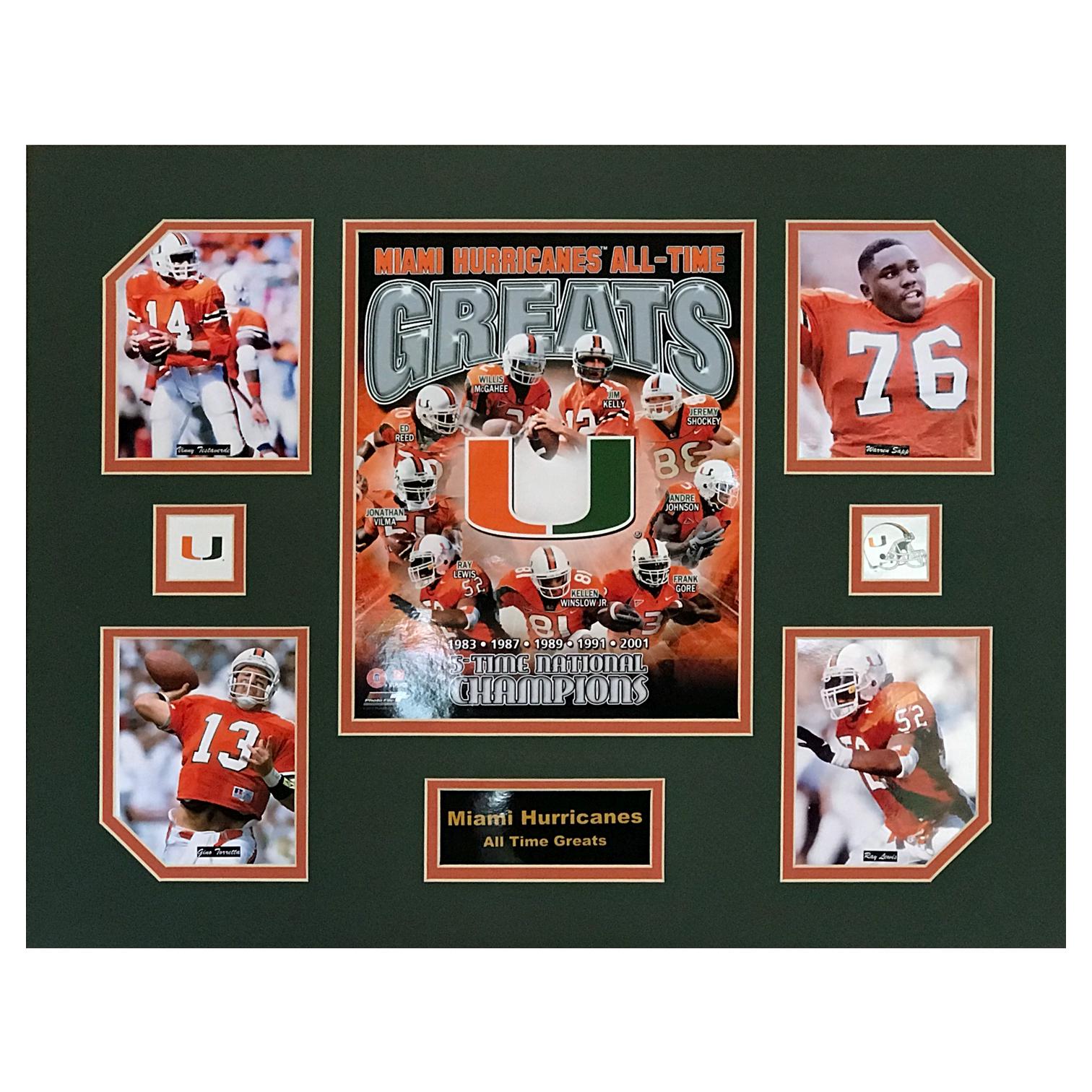 U Miami Hurricanes NCAA Football All-Time Greats 16 x 20 inch Collage