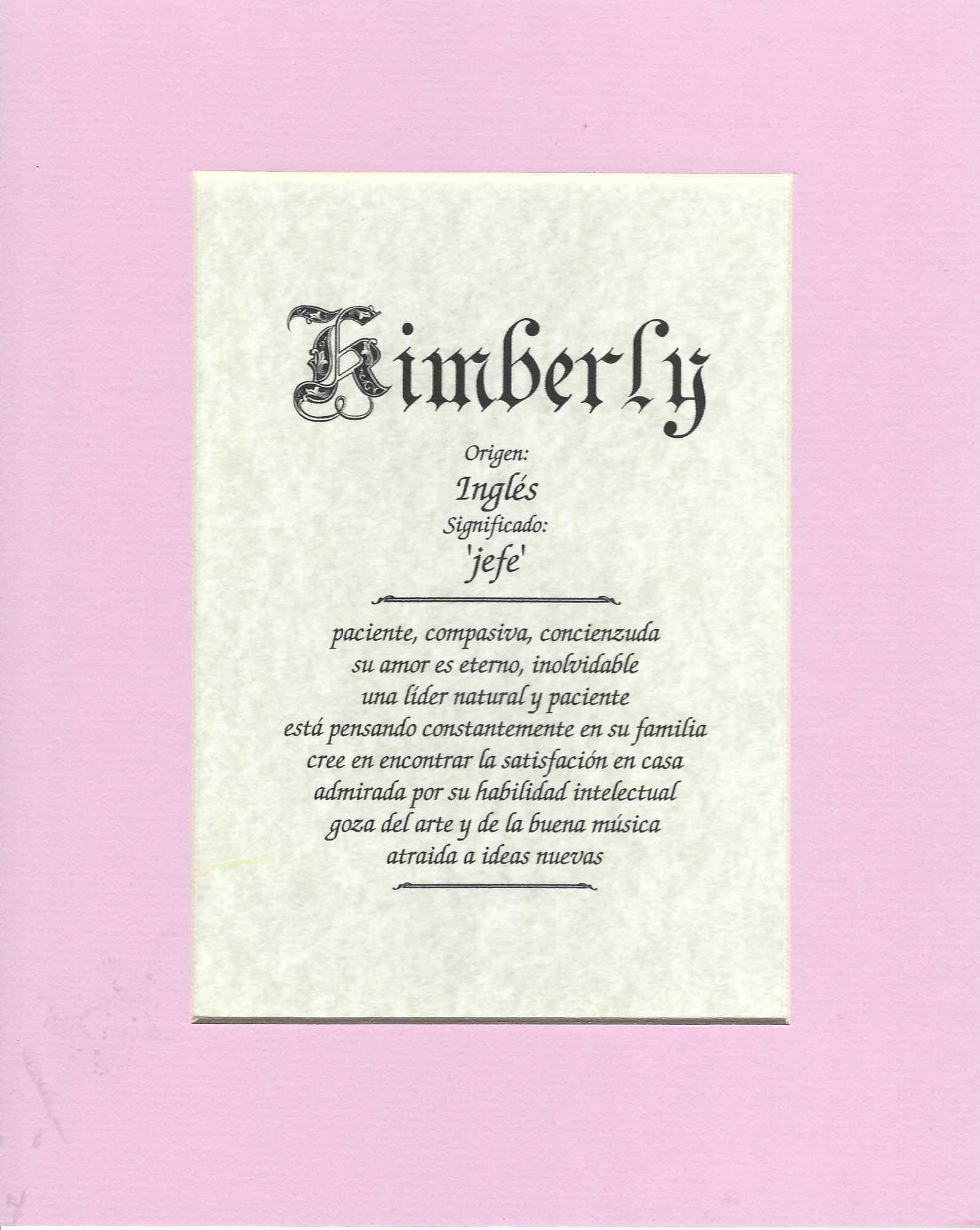 Name origin/meaning, pink mat, 8 x 10 parchment paper