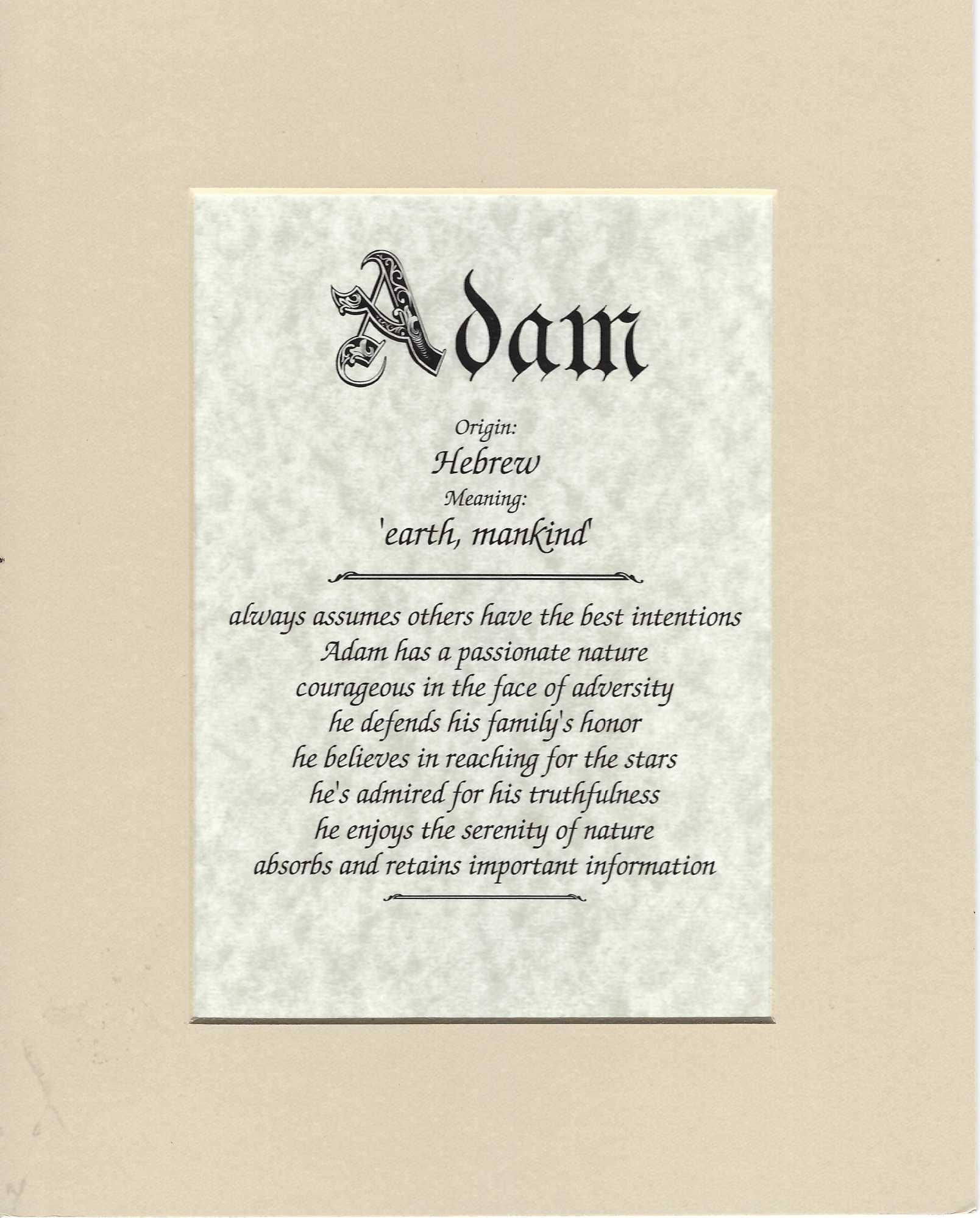 Name origin/meaning, tan mat, 8 x 10 parchment paper