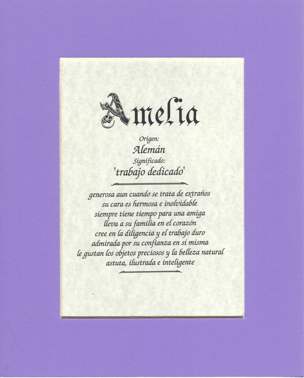Name origin/meaning, lavender mat, 8 x 10 parchment paper