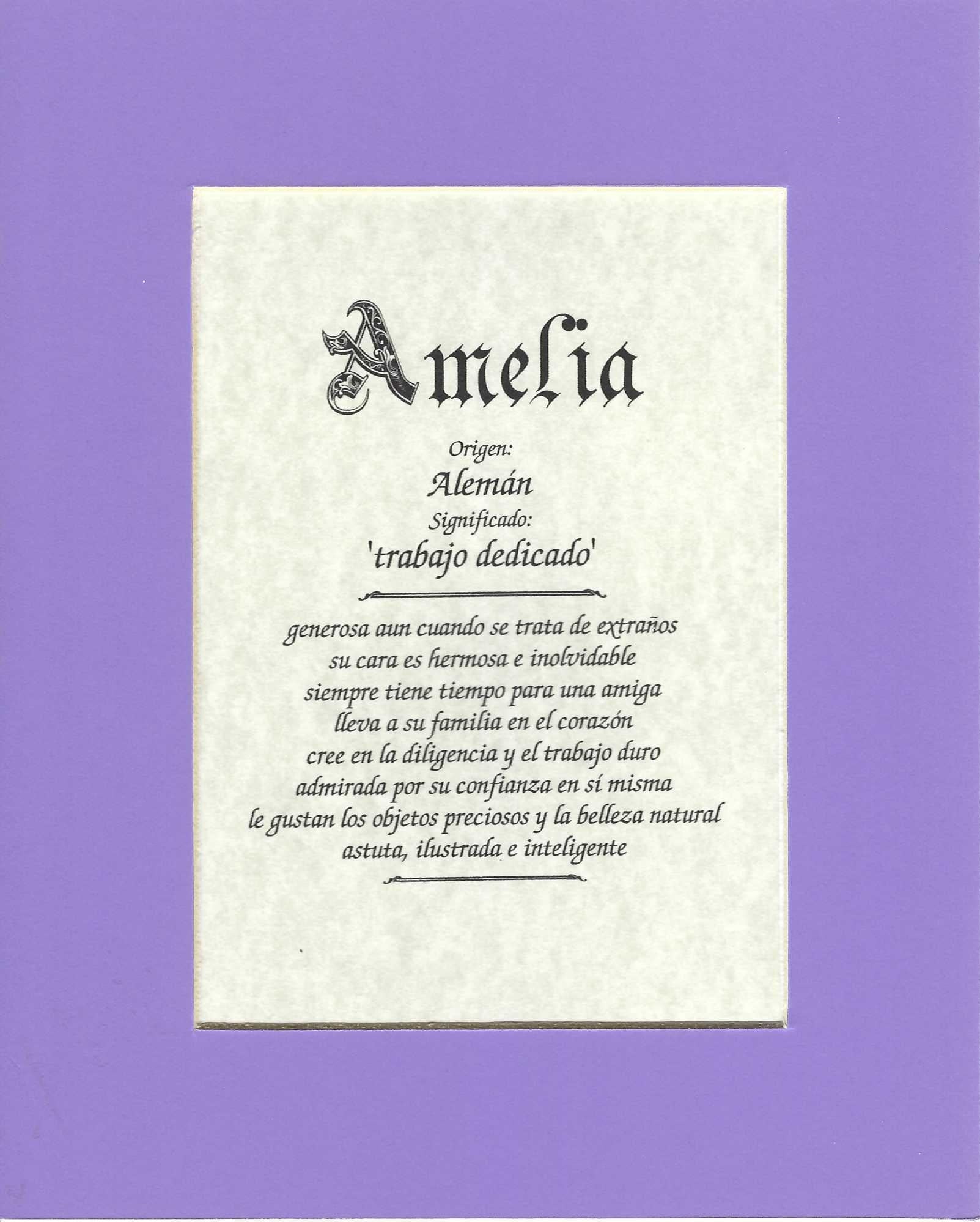 Name origin/meaning, lavender mat, 8 x 10 parchment paper