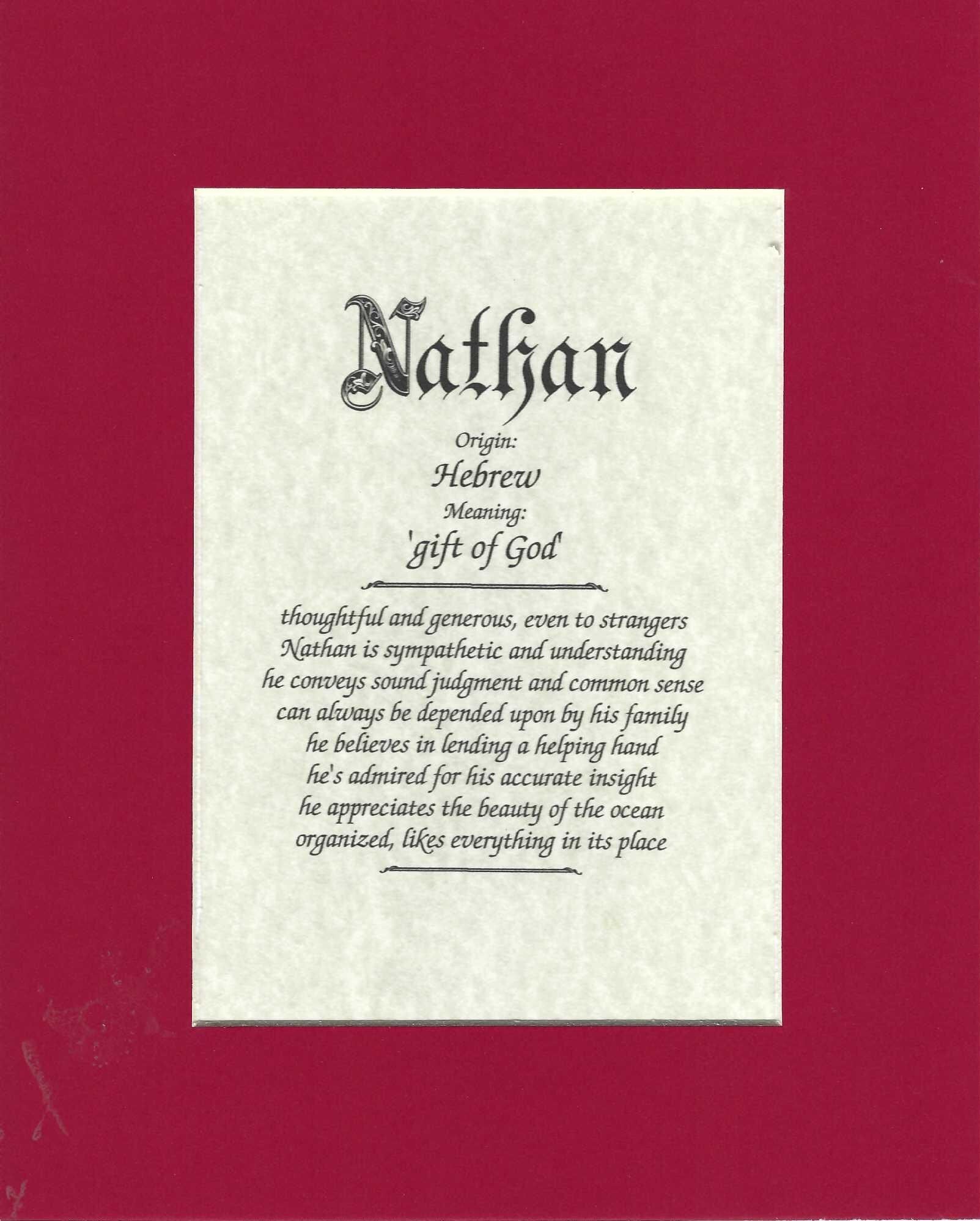 Name origin/meaning, deep red mat, 8 x 10 parchment paper